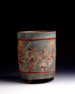 Präkolumbische Kunst, Maya-Zivilisation, klassische Periode: Zylindrische Vase aus polychromem Ton