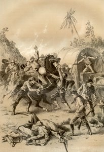 Gold-Eskorte von Buschräubern angegriffen, Australien, 1879 von McFarlane and Erskine