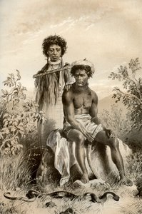 Maoris und Teppichschlange, Neuseeland, 1879 von McFarlane and Erskine