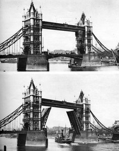 Tower Bridge offen und geschlossen, London, 1926-1927