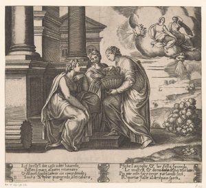 Psyche wird von ihren Schwestern besucht (Geschichte von Amor und Psyche) von Meester van de Dobbelsteen