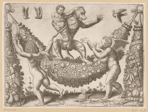 Putti verspotten einen Affen Tapisserien des Papstes (Serientitel) von Meester van de Dobbelsteen