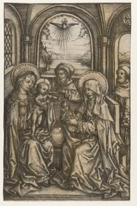 Die Heilige Familie in einem gewölbten Raum von Meester van het Amsterdamse Kabinet