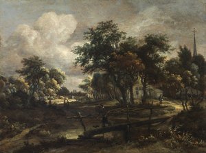 Landschaft mit einer Fußbrücke von Meindert Hobbema