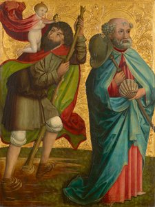 Linker Flügel des sog. Pretschlaipfer-Triptychons: Hll. Christophorus und Jakobus Major (Innenseite); Verkündigung an Maria (Außenseite)