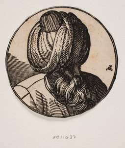 Rundes Medaillon mit dem Büste eines bärtigen, turbantragenden Mannes, schräg von oben gesehen, 3/4 Profil nach rechts von Melchior Lorck