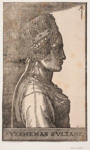 Porträt der Frau eines Sultans, Profil nach rechts von Melchior Lorck