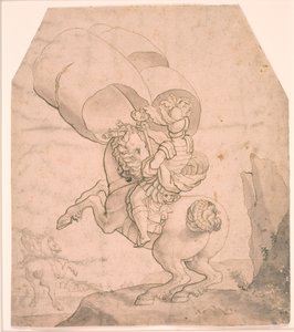 Zwei Reiter, der vorderste trägt ein Banner von Melchior Lorck