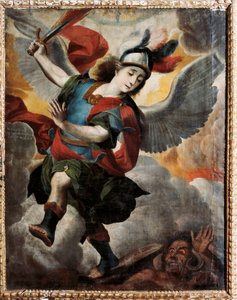 Der Erzengel Michael, Gemälde von Melchor Perez de Holguin (1665-1724) von Melchor Pérez de Holguín