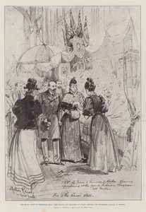 Der königliche Besuch in Trentham Hall, der Prinz und die Prinzessin von Wales eröffnen den viktorianischen Basar in Fenton von Melton Prior