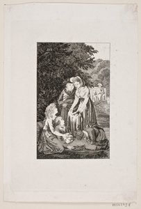 Illustration mit vier Personen um einen kranken Jungen im Wald