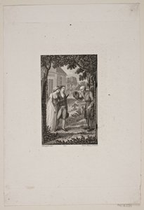 Illustration mit Wächter, der ein junges Paar grüßt von Meno Haas