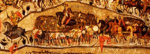 Gesegnet sei das Heer des Himmelskönigs (Detail): Kriegerreihe: Iwan IV., Wladimir Monomach, Wladimir I., Boris und Gleb, 1550er Jahre