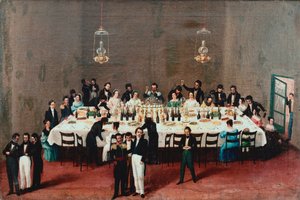 Bankett zu Ehren von General Antonio Leon in Oaxaca, Mexiko. Gemälde der mexikanischen Volksschule des 19. Jahrhunderts von Mexican School