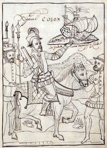MS Hunter 242 f.247r Christoph Kolumbus, Illustration aus der Historia de Tlaxcala von Diego Muñoz Camargo