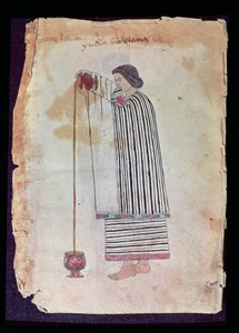 Mexikanischer Indianer bereitet Schokolade zu, aus dem Codex Tuleda, 1553