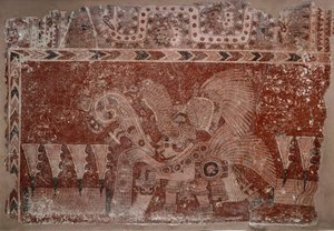 Wandfragment mit Elite-Mann und Maguey-Kaktusblättern, Teotihuacán-Stil, Klassische Periode, 500-550