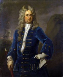 Porträt von Kapitän Robert Harland (ca. 1680-1751), hält ein Teleskop in der Hand
