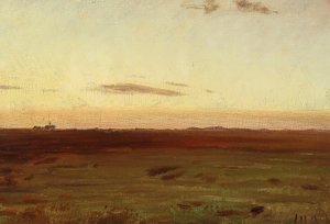 Blick auf Wiese und Dünen in der Abendsonne von Michael Peter Ancher