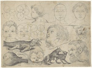 Studienblatt mit Zeichenbeispielen: Figuren, Tiere von Michael Snijders