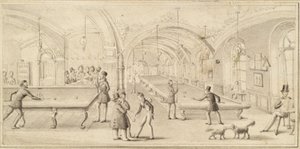 Der Billardsaal des Wiener Cafés an der Ecke Neuer Markt und Plankengasse in Wien