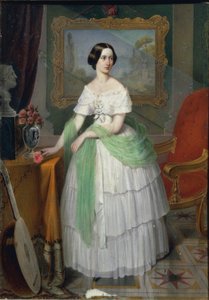 Weibliche Figur mit Laute im weißen Kleid von Michael Stohl, Miniatur auf Elfenbeintafel von Michael Stohl