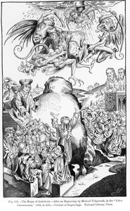 Die Herrschaft des Antichristen, aus dem Liber Chronicarum, veröffentlicht 1493, Illustration aus Wissenschaft und Literatur im Mittelalter und der Renaissance, geschrieben und graviert von Paul Lacroix, 1878