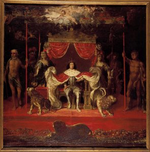 Porträt von Christian V. von Dänemark 1646-1699 auf dem Thron im Schloss Frederiksborg von Michael van Haven