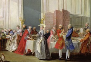 Englischer Tee im Salon des Quatre Glaces im Haus des Prinzen de Conti (1717-76) Palais du Temple, (Detail)