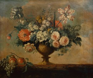 Rosen, Tulpen, Nelken und andere Blumen in einer Urne von Michel Bruno Bellenge