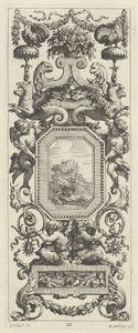 Zierpanel mit einem Blumenkorb und einer Girlande von Michel Dorigny, after Simon Vouet