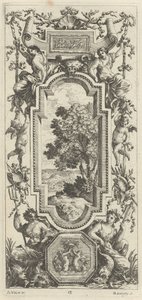 Ornamentales Paneel mit einer Meereslandschaft und einer Muschel von Michel Dorigny, after Simon Vouet