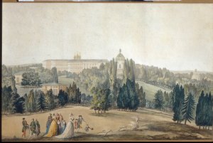 Ansicht von Zarskoje Selo. Der Spaziergang der Kaiserin Katharina II. von Michel Francois Damam Demartrait