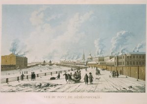 Die Semyonovsky-Brücke in Sankt Petersburg, 1813 von Michel Francois Damam Demartrait