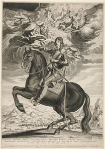 Reiterporträt von Ludwig XIII. (Bourbon) im Alter von 33 Jahren. Landschaft nach Callot von Michel Lasne