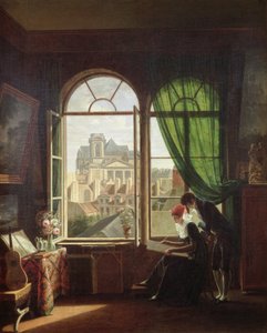Blick auf die Kirche Saint-Eustache von einem Haus in der Rue Platriere oder, Das Atelier des Künstlers, um 1810
