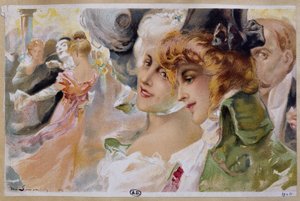 Frauen auf einem Maskenball - Chromolithographie von Simonidy