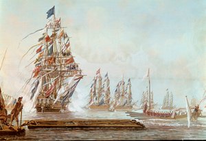 Das Bollwerkflügel, Fest in Toulon für den Comte de Provence im Juli 1777 im Hafen von Toulon von Michel de Toulon
