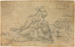 Michelangelo - David und Goliath. Verso Architekturstudien, ca. 1550-1556, I, 32a