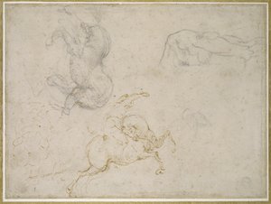 Ein Reiter, der angreift, und andere Studien von Michelangelo Buonarroti