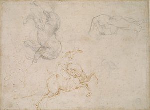 Ein Reiter im Angriff und andere Studien, 16. Jahrhundert von Michelangelo Buonarroti
