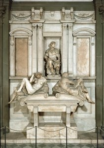 Allegorie von Tag und Nacht, Mausoleum von Giuliano de Medici. Marmorskulptur von Michelangelo Buonarroti