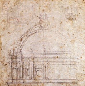 Entwurfszeichnungen für die Kuppel des Petersdoms im Vatikan, Entwurf von Michelangelo, Italien