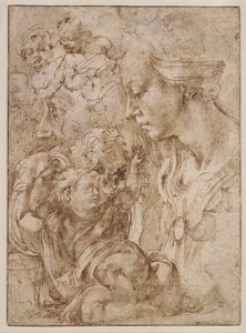 Studie für die Heilige Familie mit dem Kind Johannes dem Täufer (1505) von Michelangelo Buonarroti