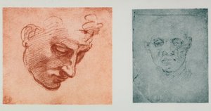 Vorderansicht eines Gesichts und eines im Profil; Zeichnungen von Michelangelo. Casa Buonarroti, Florenz von Michelangelo Buonarroti