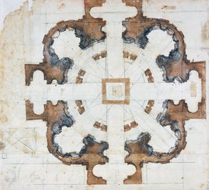 Plan der Basilika San Giovanni dei Fiorentini in Rom, um 1559, Zeichnung von Michelangelo Buonarroti, Italien