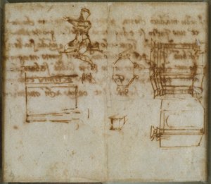 Leichte Skizzen von Architektur und eine kleine Figurenstudie, spätes 15. bis frühes 16. Jahrhundert von Michelangelo Buonarroti
