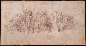 Studie von Figuren für eine Erzählungsszene (Schwarzkreide auf Papier) (recto)