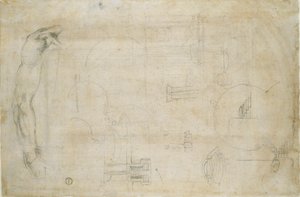 Studie eines Männerarms und einige architektonische Skizzen, ca. 1490-1560 von Michelangelo Buonarroti