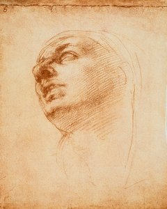 Studie eines Gesichts, Zeichnung von Michelangelo. Casa Buonarroti, Florenz